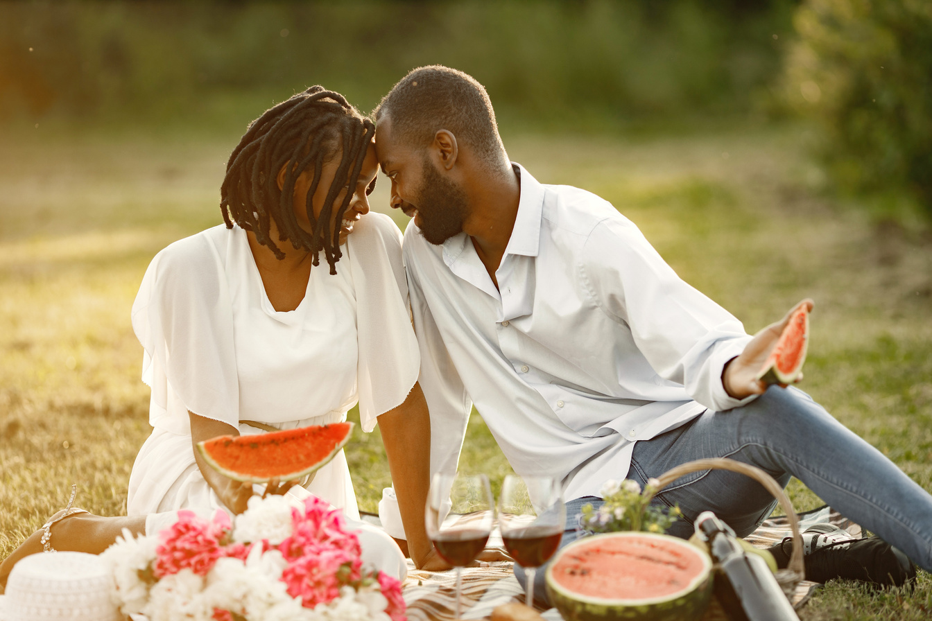 African American Couple with Having a Picnic Date